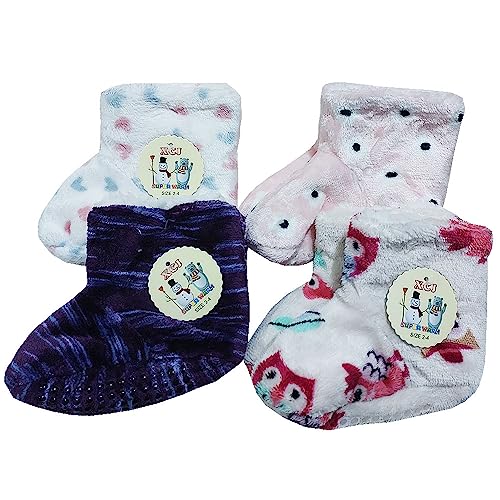 Pantufa Bota Peluciada Antiderrapante Infantil Bebê - 1 a 4 anos (Feminino 1-2)