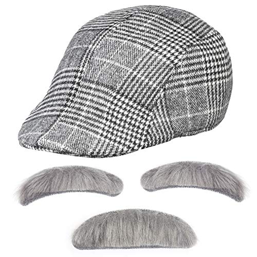 Beelittle Old Man Costume Grandpa Accessories Men Beret Hat Glasses (Light Grey) #TOP2