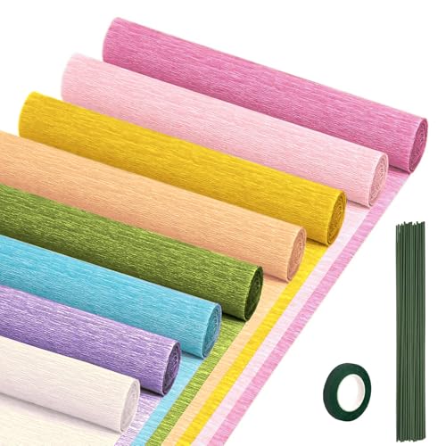 Light Rainbow Crepe Paper Set 8 Rolls, 10 x 98Inch Crepe Paper for DIY Gift Colourful Paper Flower Wrapping Paper Crafts Birthday Wedding Holiday Party Decorations (Light Rainbow serise?8 Color?)