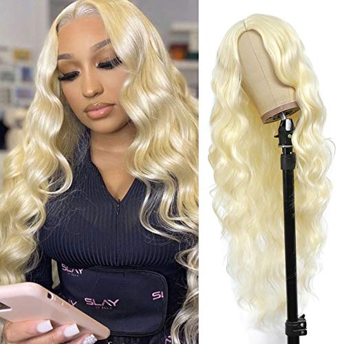28 inch Long Blonde 613 Wig Long Body Wavy Synthetic Wig Natural Looking Hair Replacement Wigs Blonde 613 Glueless Heat Resistant Fiber Wig