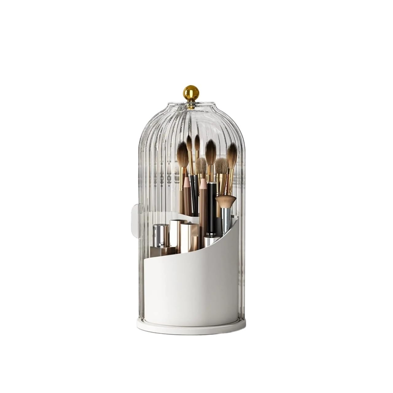 LIANXIBAG Makeup Brush Holder Organizer With Lid, 360 Degree Rotating Clear Brushes For Vanity Desktop Bathroom(White)