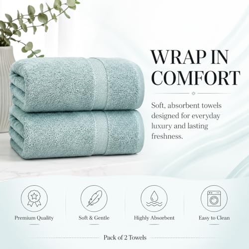 Image of Sulfar 100% Combed Cotton, Quick Drying Highly Absorbent Thick Bathroom Towels, Luxury Bath Towel Set (Pack of 2, 70 X 140 cm) - 600 GSM (Nile Blue)