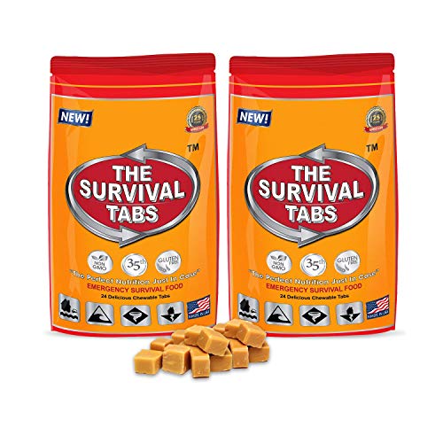 Food Rations, 2 Pack of 24 tabs | Emergency Food Ration Pack, 480 Calories none-GMO gluten-free 25 years shelf life Butterscotch)