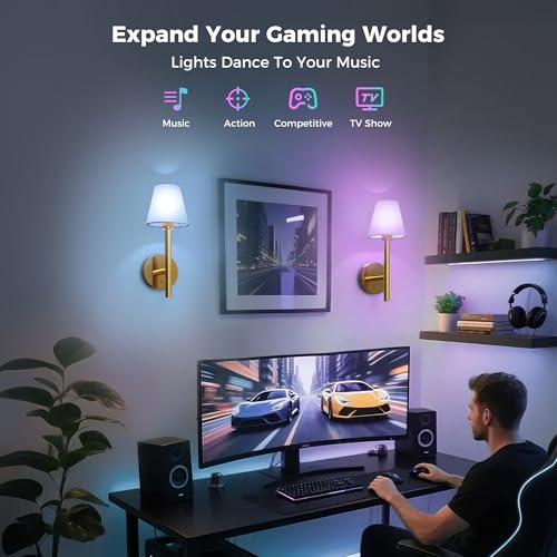 Image of L LOHAS LED Battery Operated Wall Sconce & Table Lamp Set of 2, 10000mAh Battery Powered Dimmable Wall Lamp with App, 15 DIY Color, Wireless Sconces Wall Decor for Living Room, Bedroom, Gold