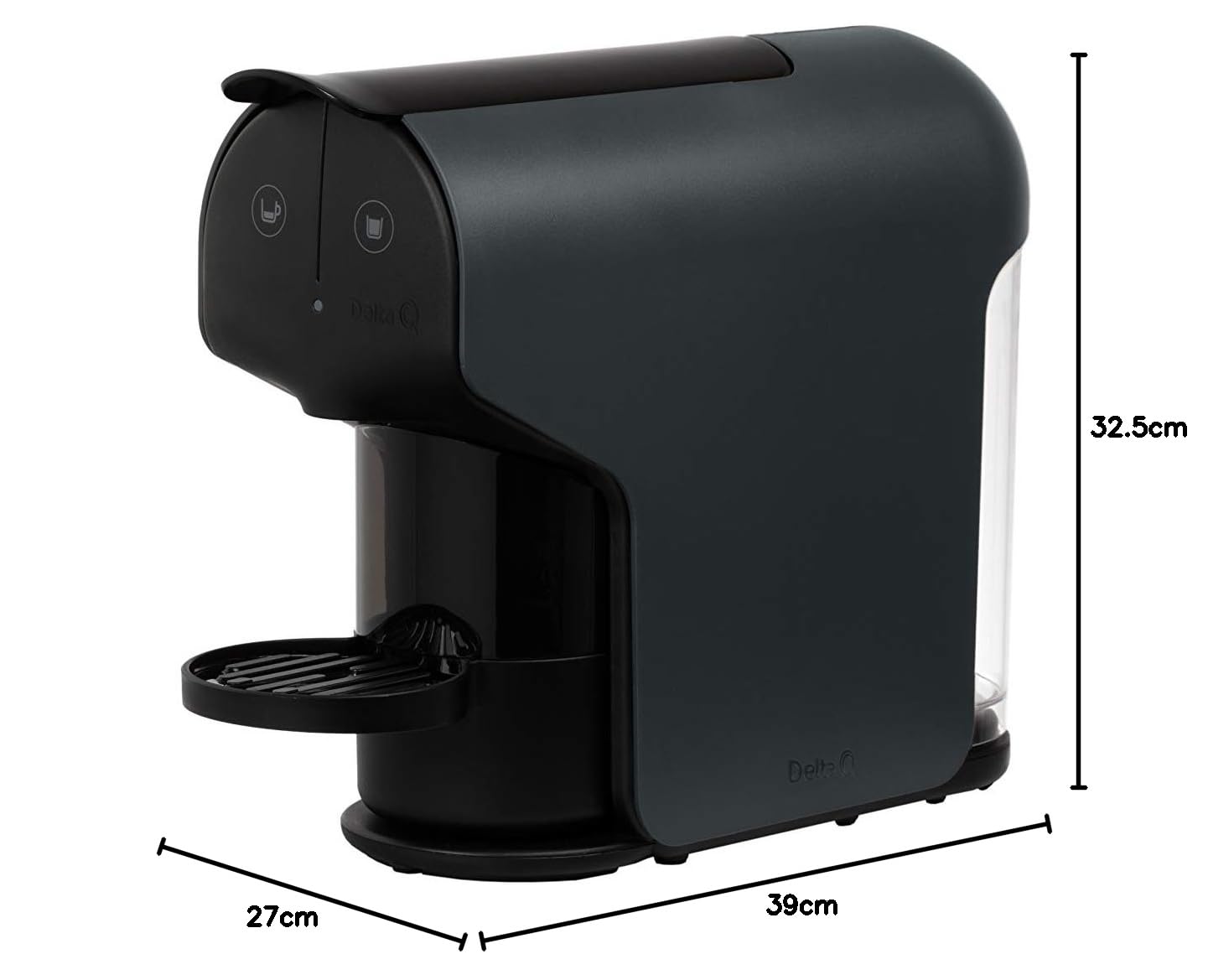 Delta Q - Pack Cafetière Delta Q Quick Gris - Pour café, thé et boissons chaudes - Simple et pratique - Design élégant - Comprend 100 capsules DeQafeinatus + Qharacter