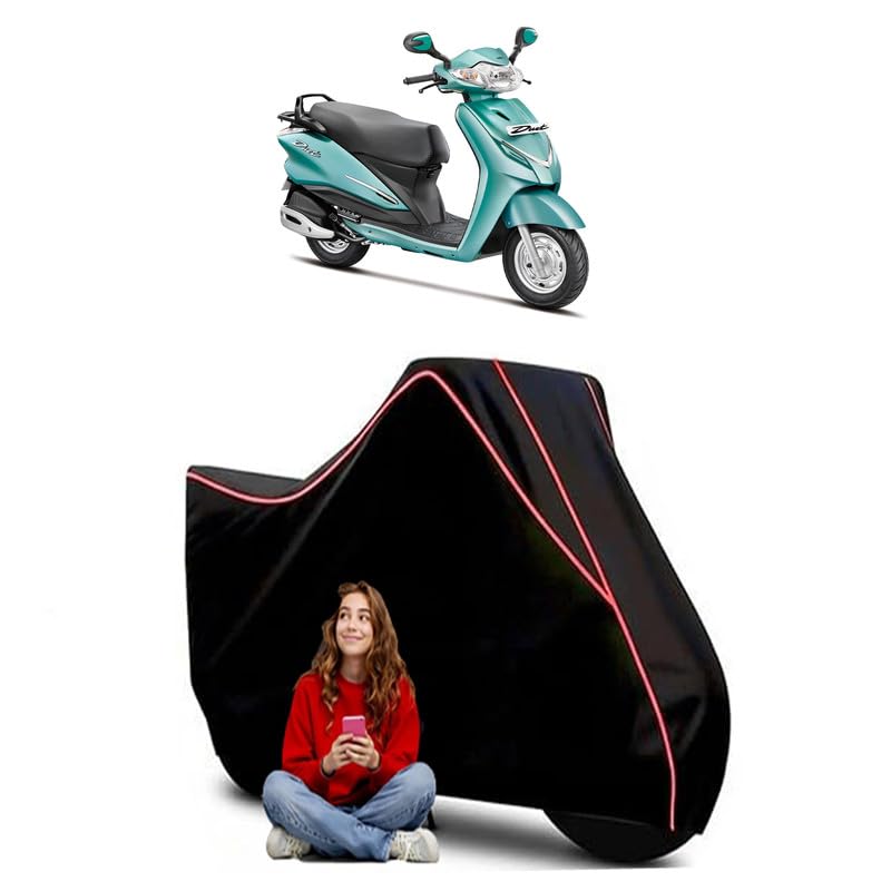 Image of Duet VX 110 CC Scooty Bike Cover Water Resistant Outdoor Use Universal Fit Scooters Motorcycles Heavy Duty UV Protection Dust Rain Scratch Resistant Elastic Bottom Black Blue Piping