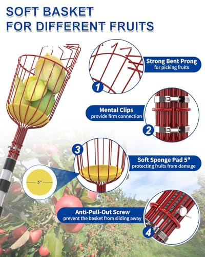 Image of 27FT Reach Pole Saw, Telescoping Tree Trimmer with 5-21FT Extension Pole, Sharp Steel Blade and Scissors, Fruit Picker, Extendable Long Handle Tree Pruner for Yard Garden Trees Palms Shrubs