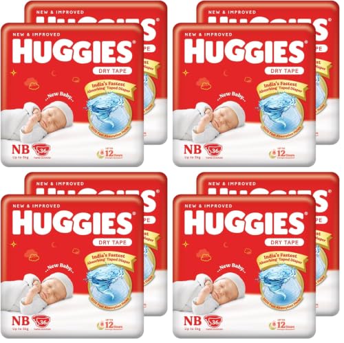 Image of Huggies Complete Comfort Dry Tape Newborn - (NB /XS) Size Baby Tape Diapers, Combo Pack of 8, 72 count, with 5 in 1 Comfort (36 Count, Pack of 8)