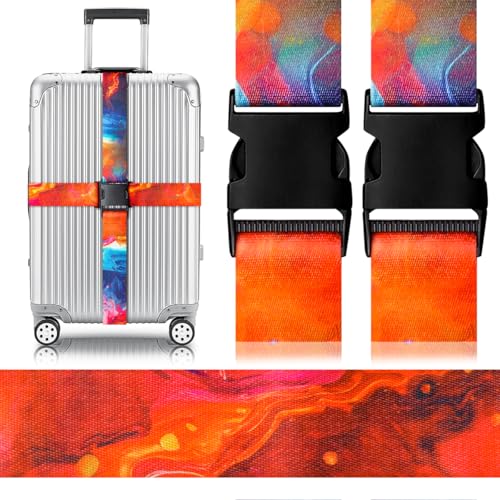 Image of Gutsdoor Luggage Straps for Suitcases Adjustable Travel Belt, Connector Holds Suitcase Bright Colorful Identifiers Travel Bag Accessories (Sun Orange)