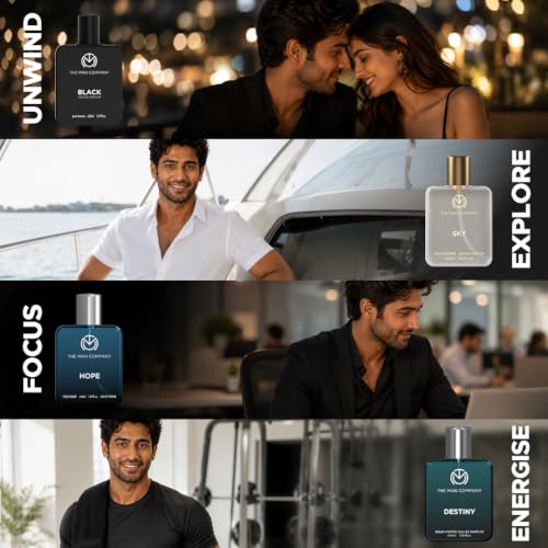 Image of The Man Company Premium Perfume Gift Set for Men (4 x 50ml) with Travel Pouch - Black, Hope, Destiny & Sky | Long-Lasting EDP & EDT Fragrances | Luxury Gift Set for Birthday, Anniversary & Valentine's Day