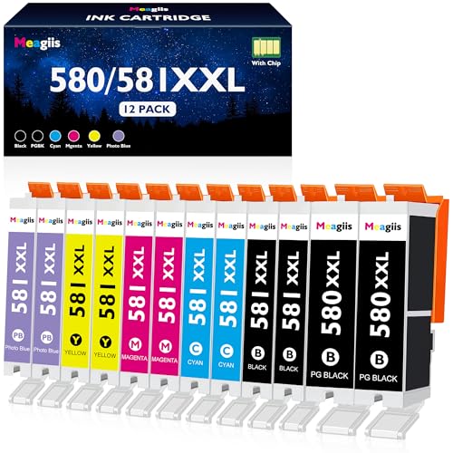 Meagiis PGI 580 XXL CLI 581 XXL Cartucho de Tinta Compatible con Canon Pixma TS8151 TS8250 TS8150 TS9150 TS8152 TS8350 TS9155 TS8251 TS8351 TS8252 (2PGBK 2Negro 2Cian 2Magenta 2Amarillo 2Azul Foto)