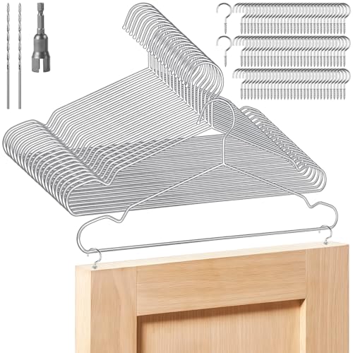RIXIGOOD 20 Pack Cabinet Door Hangers for Spray Painting & Paint Drying - Complete Kit with 20 Stainless Steel Hangers 100 Screw-in Cup Hooks 2 Drill Bits and 1 Wing Nut Driver Bit 15.75 Inch