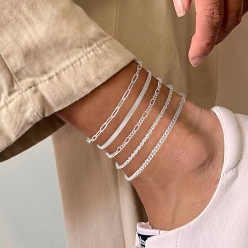 Image of AOZEL Gold /Silver Plated Anklet Bracelets for Women Waterproof Plus Size Cuban Link Chain Ankle Bracelet for Large Ankle 9-12inch