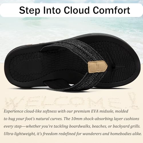 Image of Mens Flip Flops Thong Sandals Lightweight Comfortable Summer Beach Slides Soft Cushion Footbed Open Toe Slippers for Pool Showers Dorms Water Friendly Indoor and Outdoor