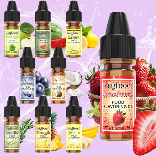 Food Flavoring Oil - 9 Flavors Liquid Lip Gloss Flavoring Oil, Concentrated Candy Flavors for Lip Balm, Cooking, Christmas Baking, Drinks, Soap and Slime Making - 0.25 Fl Oz (6ml) Bottles