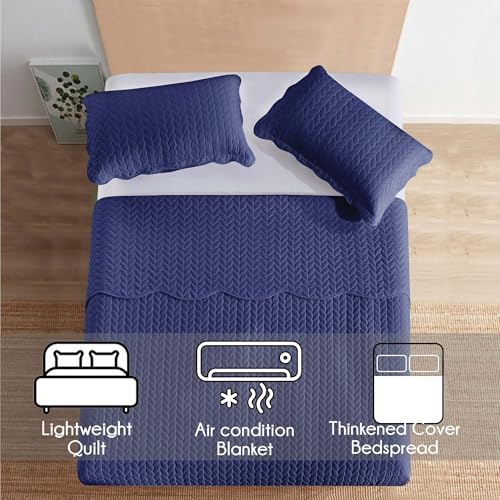 IR Imperial Rooms Queen Quilt Bedding Set Size (90" x 96") + 2 Pillow Shams (20" x 26"+ 2") - 3 Pcs All Season Lightweight Reversible Microfiber Coverlet Embossed Quilt Bedspread (Navy)