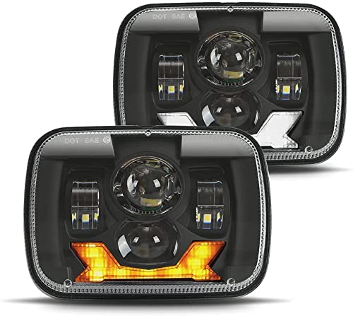 SUNPIE Approved 5x7 Led Headlights with High Low Beam Daytime Turn Signal Compatible with Black Cherokee XJ Wrangler YJ Comanche MJ GMC Savana H6054 7x6 Inch Led Sealed Beam Headlamp
