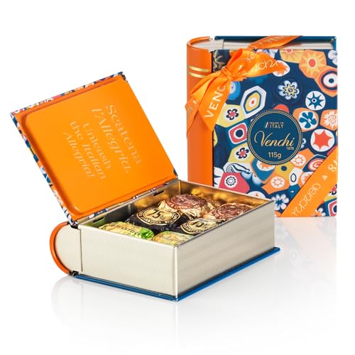 Venchi - Mini Libro de Lata Colección Murrine con Bombones Chocoviar con Chocolate con Leche, Chocolate Negro, Pistacho, 115 Gr, Sin Gluten, Sin Colorantes, Sin Conservantes, Idea Regalo