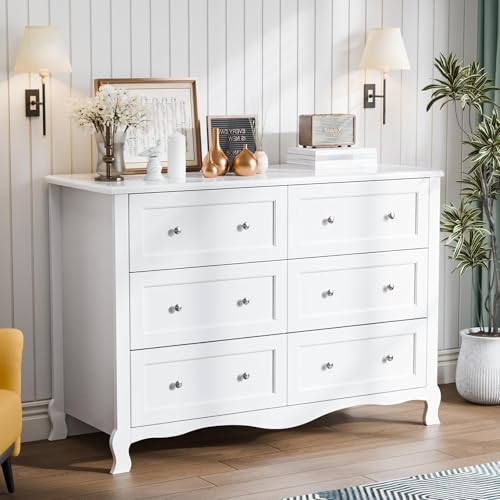 LEADZM Commode à 6 tiroirs, Meuble Rangement, Commode Chambre avec tiroirs, Armoire à tiroirs, Style français 120 x 40 x 84 cm