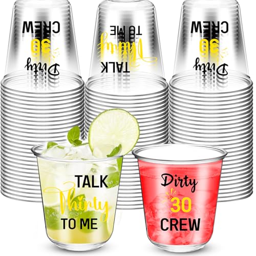 Jingmore 60 Pcs 30th Birthday Cups Disposable Dirty 30 Party Glasses 12oz Talk 30 to Me Plastic Cups Stemless Glasses for Men Women 30th Birthday Plastic Tumble Thirty Party Anniversary Favors