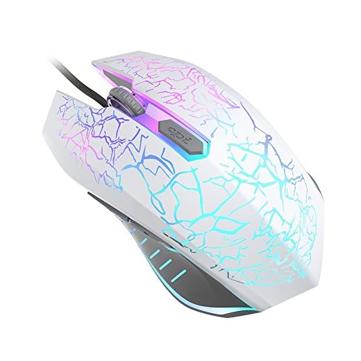 VersionTECH. Ratón Gaming con Cable hasta 2400 DPI Ratón Ergonómico Óptico para Juegos con 7 Colores Luz LED 6 Botón Gaming Mouse Wired para PC/Ordenadores Portátil/Mac(Blanco)
