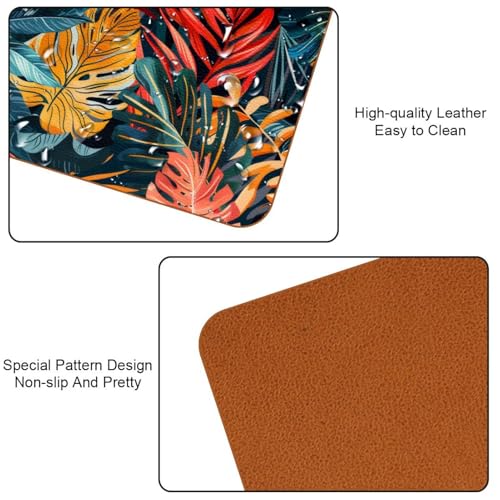 Dessous de verre carrés en cuir anti tache palmier tropical