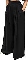 NRTHYE Women's High Waist Wide Leg Palazzo Pants - Stretchy Loose Fit Casual Trousers with Pockets