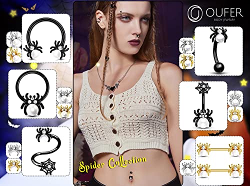 Oufer Rook Piercing Jewelry, 316L Surgical Steel Rook Earrings For Women Men, 16G Spider Curved Barbell Eyebrow Rings, Pearl Tragus Daith Piercing Jewelry(Black)… #TOP5