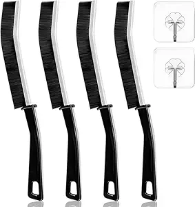 Fastiven Mini Gap Cleaning Brush, Hard Bristle Crevice Cleaning Brush, Multifunctional Cleaning Brush for Kitchen, Toilet, Bathroom, Fan and Window Rails (4Brush+4Hook)