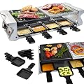 Electric Cheese Raclette Table Grill w Nonstick Grilling Plate & Cooking Stone- Indoor Smokeless Korean BBQ 8 Person Tabletop Cooker Hotplate- Melt or Grill Meat, Veggies for Home Dinner Party or Apps