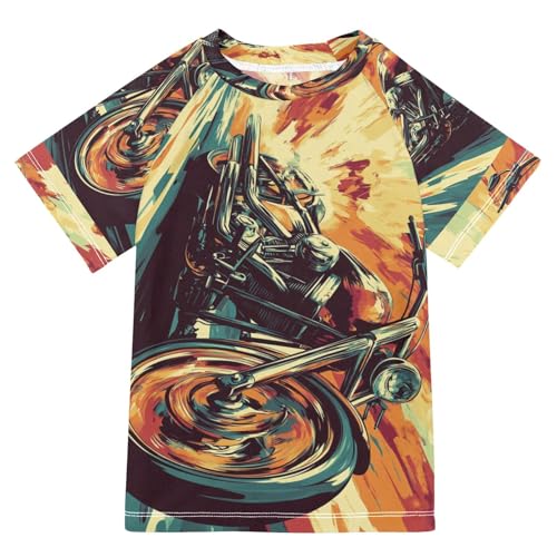 Boys Short Sleeve T-Shirts Graffiti Fire Motorcycle Rashguard Kids Swim Shirts Sun UPF 50+ Multicoloured