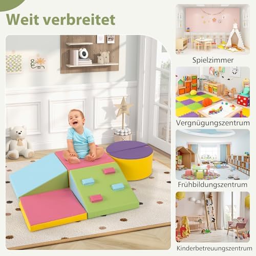 FANTASK 6 TLG. Schamstoff Bausteine Kinder, Softbausteine mit Kletterfelsen zum Klettern & Krabbeln