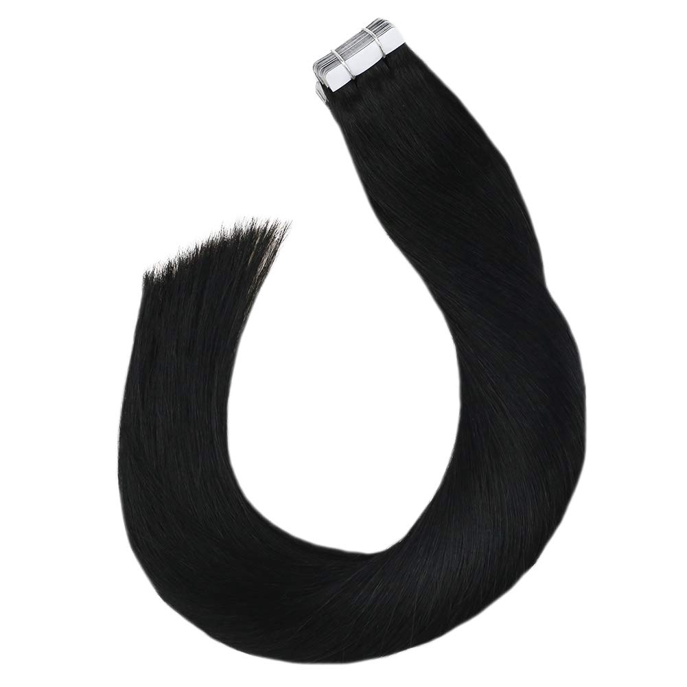 18inch Human HairTape Hair Remy Skin Weft Hair Extensions Jet Black Color #1 40pcs/100gram Seamless Glue in Remy Human Hair Extensions 100% Natural Brazilian Hair Double Sided