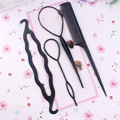 qsbai 4 Pcs/Set Styling Clip Bun Maker Hair Design Twist Braid Ponytail Tool Accessory Black