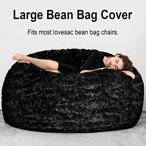 Fafad 7Ft Giant Bean Bag Chair For Adults, Big Bean Bag Cover Comfy Large Bean Bag Bed (No Filler, Cover Only) Fluffy Lazy Sofa (Black), 7Ft(180*90Cm) #TOP3
