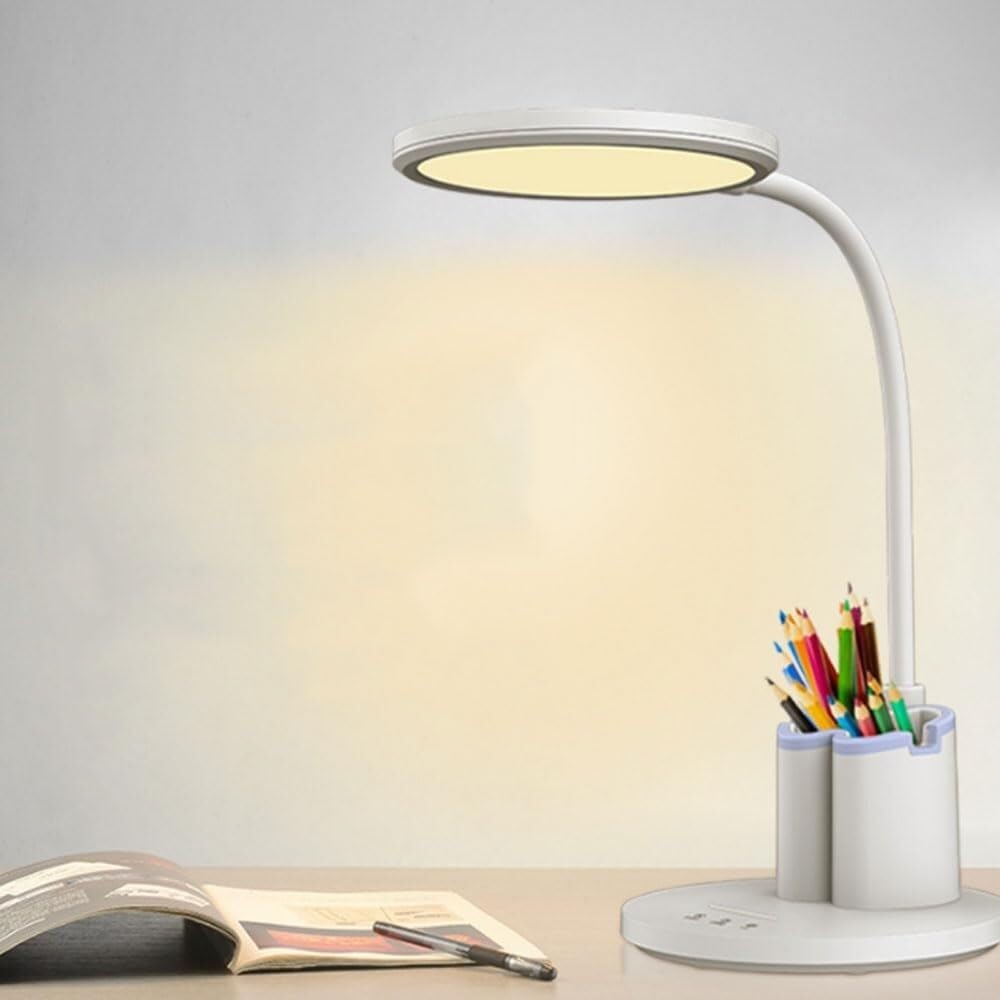 Stojak na długopisy, wielofunkcyjna lampa do czytania z ochroną oczu, 3000-6000 K, z wieloma możliwościami regulacji jasności, do sypialni, biura i gabinetu