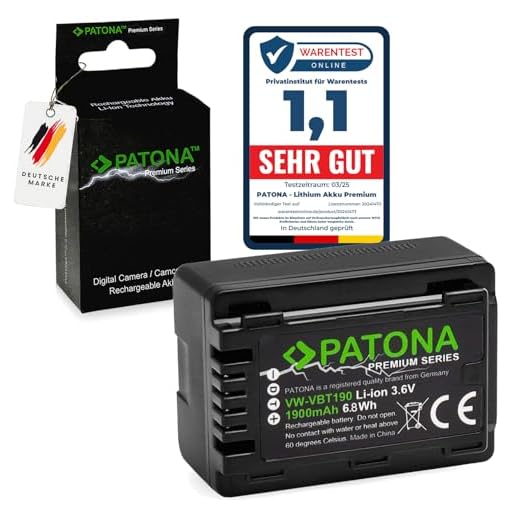 PATONA Premium-batteri för Panasonic VW VBT190 E (äkta 1900mAh) med informationschip (inte för VXF11 VX11 V808) för HC VXF999 VX878 VX989 V160 V180 V270 V380 V777 W570 W580 WX979 etc.