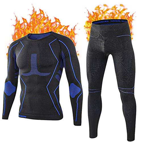 Hereneer Set de Ropa Térmica para Hombre, Deportes Conjuntos Térmicos Ropa Interior Funcional Larga, Ranspirable Cálida y de Secado Rápido Ropa Interior de Esquí Ciclismo Hombres (Negro, L)