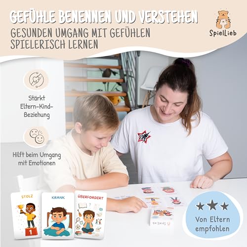 SpielLieb® Gefühlskarten für Kinder zur Selbstregulation Kinder mit 50 Emotionskarten für Gefühle und Achtsamkeit ideal für Kindergarten und Grundschule fördert emotionale Stärke und Empathie