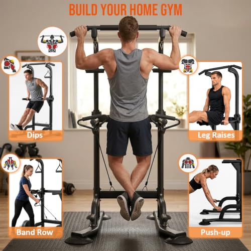 Image of Power Tower Pull Up & Dip Station Multi-Function Home Strength Training Fitness Workout Station Height Adjustable