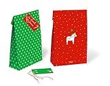  Weihnachtliches Geschenktüten-Set: 2 Geschenktüten, 2 Anhänger und 2 Bändchen