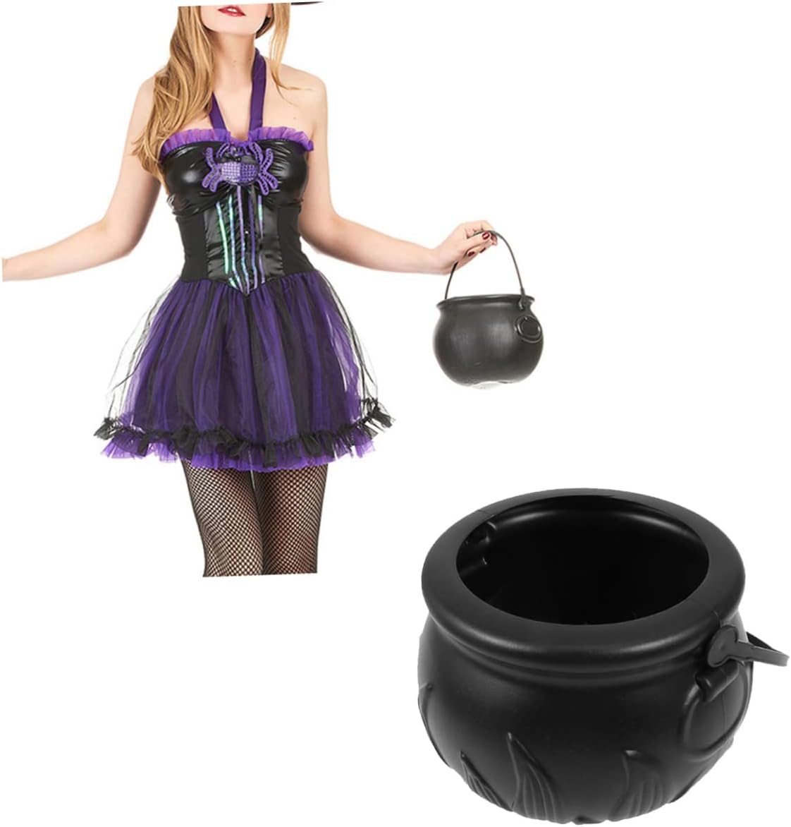 SHOWERORO 4pcs Halloween Witch Buckets Portable Candy Holders for Boys and Girls Large Plastic Round Baskets for Trick Treating and Halloween Parties
