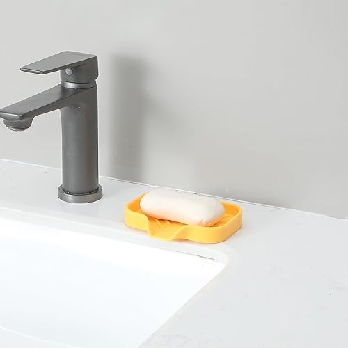 Vista 149 de Jaboneras de baño de silicona con boquilla de drenaje, organizador de fregadero de baño y cocina, soporte para esponja, bandeja de jabón para Gris