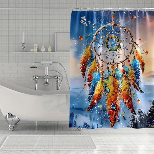 Rideau de douche attrape-rêves plumes 120x180cm