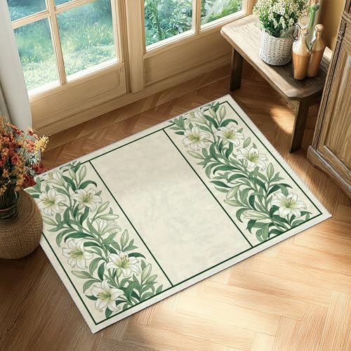Tapis élégant feuille de vigne Lilies, textile de décoration raffiné à poils bas