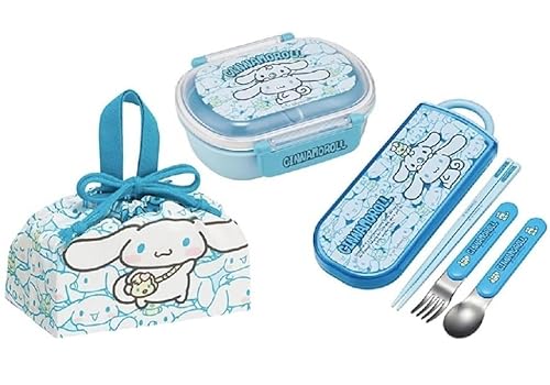 スケーター(Skater) シナモロール うしろうしろ 抗菌 食洗機対応 ふわっとフタタイトランチボックス 小判型 お弁当箱 360ml トリオセット (箸/スプーン/フォーク) ランチ巾着 シナモ うしろ キッズ こども キャラクター ふんわり ふわっと