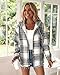 CHICME Womens Lightweight Casual Jacket Plaid Long Sleeve Shacket Fleece Lined Hooded Jackets Warm Coat Gray-L