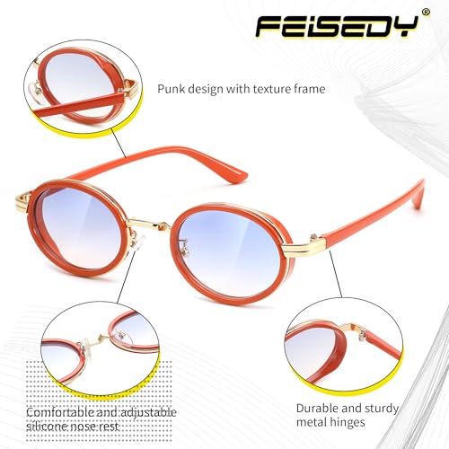 FEISEDY Retro 90s Small Oval Punk Sunglasses Gothic Steampunk Round Hippie Shade Men Women B01933