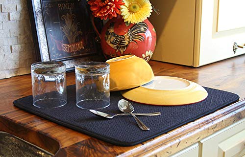 Image of Microfibre Drying Mat for Kitchen Dish Drying Drainer Mat Absorbent Drying Mat Washing Up for Glass, Plate & Cup 16inch x 18inch 2 Pack (Black)