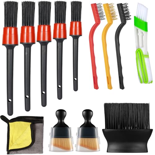 Sinofort Cepillo Limpieza Coche,13 Piezas Brocha para Limpiar Coche,Automviles Interior Brocha Limpieza,para Limpieza del Interior & Exterior, y Llantas de Autos